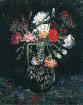monochrome black white Painting - Vase with White and Red Carnations Vincent van Gogh
